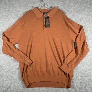 Kallspin Sweater Mens XL Brown 100%‎ Cotton Collared Polo Knit Long Sleeve